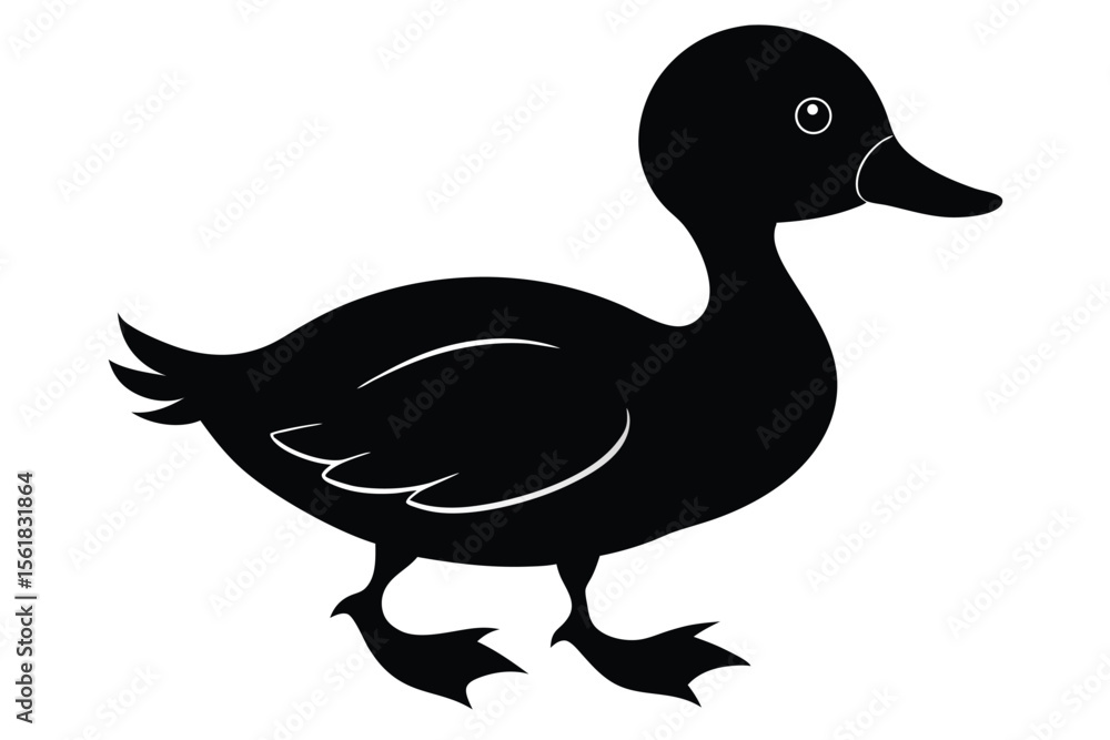 Poster silhouette of a playful duckling displaying graceful form and elegant features in a simplistic artis