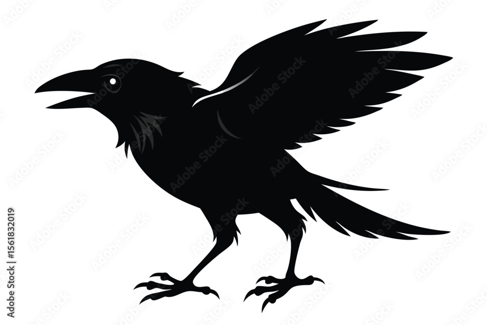Poster silhouette of a raven with open wings depicted with stylized design perfect for graphic design proje
