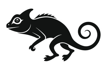 Obraz premium Silhouette vector illustration of a stylized chameleon depicted on a transparent background in a minimalist design
