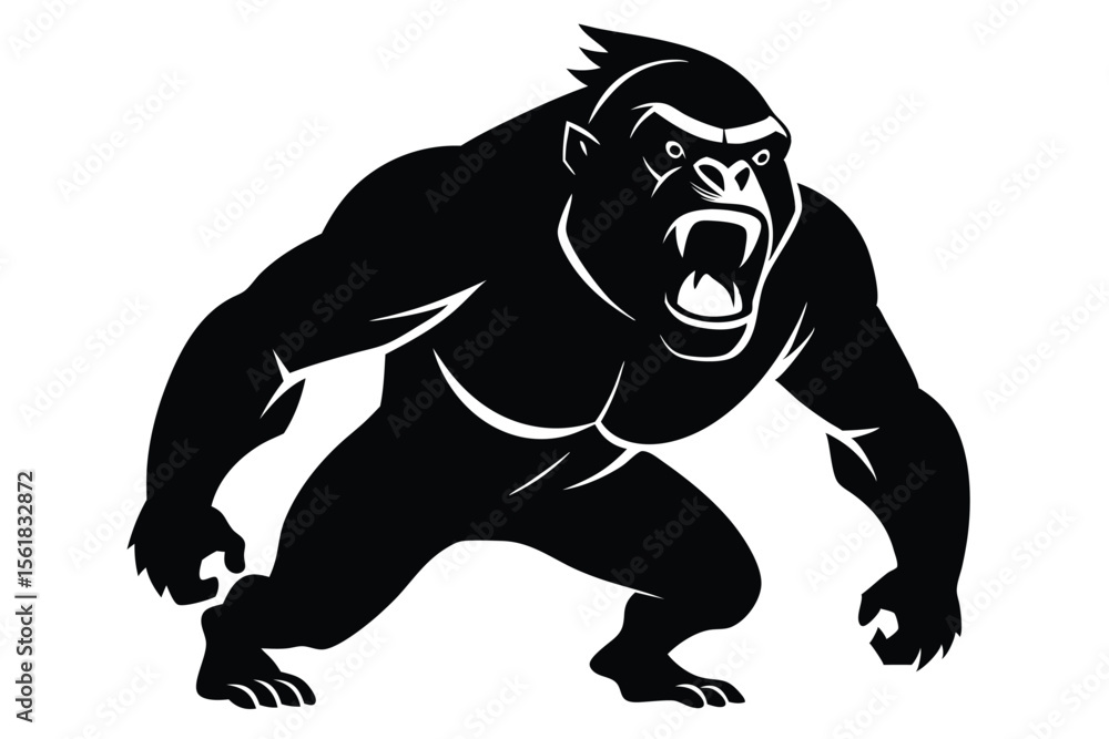 Poster striking black and white gorilla vector illustration displaying power and aggression perfect for log