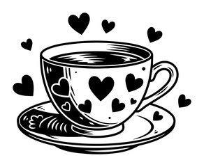 romantic teacup with floating hearts in cute vintage vector style
