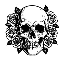 gothic skull and floral elements black and white