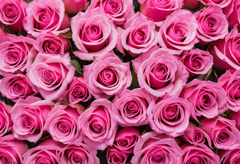 Vibrant pink roses create a beautiful tapestry of color in a serene garden. The gentle sunlight enhances their rich hues, inviting admiration from anyone passing by Generative AI