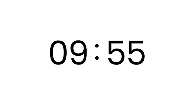 Digital Countdown Timer from 10 to 9 Minutes on Black Background – 1-Minute Interval Clock Animation for Productivity, Presentations, and Visual Projects"

