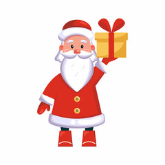 Santa Claus or Russian Father Frost is holding gift. Vector illustration for New Year. Cartoon style character.