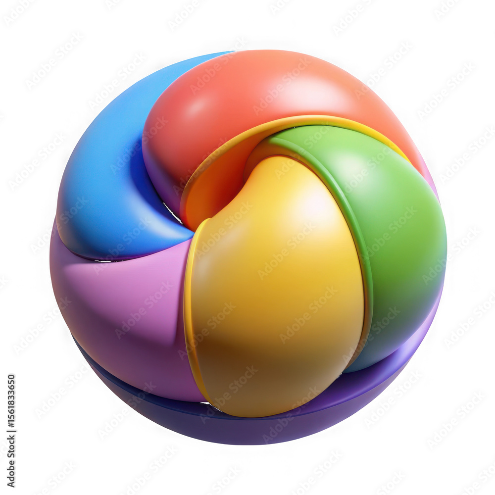 Poster abstract colorful swirling sphere with smooth rounded segments forming a dynamic shape isolated on t