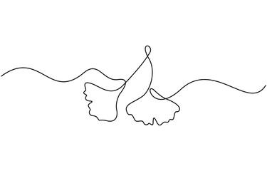 Ginkgo biloba Continuous one line drawing. Abstract botany minimalist poster, Ginkgo flower, Fresh ginkgo biloba green leaf continuous one line drawing, Ginkgo biloba.