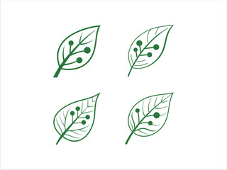 Fototapeta premium Green Tech Leaf Logo Set Minimal Eco Circuit Leaf Icons Sustainable Technology Nature Symbol Vector Futuristic Organic Tech Design