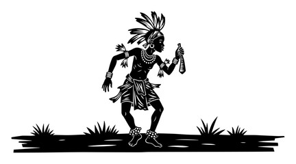 tribal dancer black and white vector illustration