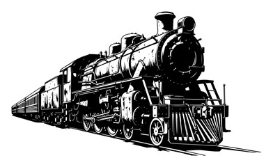 classic steam locomotive in engraving style, retro black and white vector for transport themes © Luka