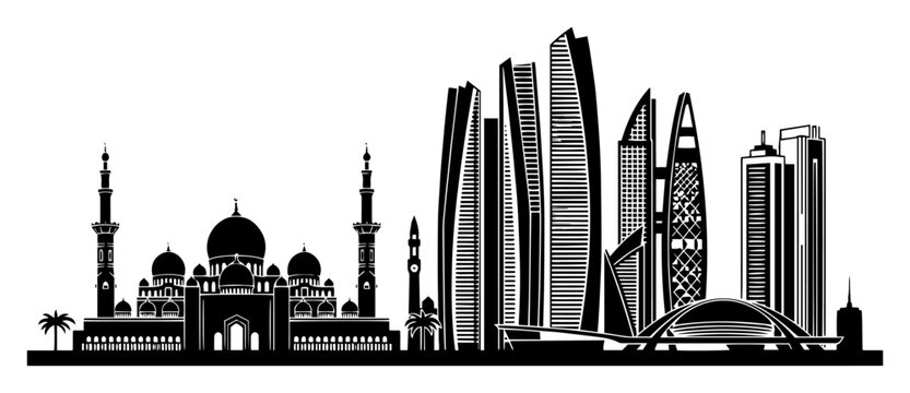 abu dhabi skyline black and white vector