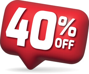 40% Off Sale Icon: A vibrant red speech bubble features bold white text 