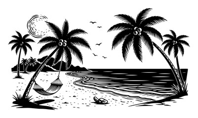 palm trees seaside blackandwhite vector