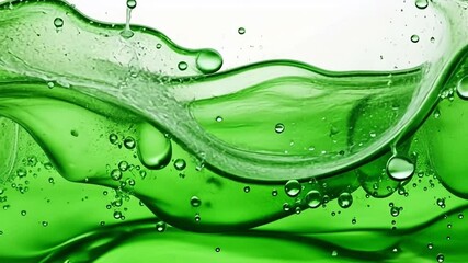 Green liquid splash with bubbles on a light background. The scene captures the dynamic movement and texture of the fluid. - Powered by Adobe
