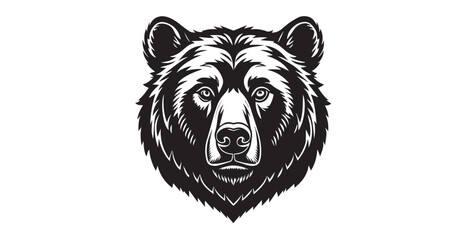 Intense black and white bear head silhouette with detailed fur texture © arif