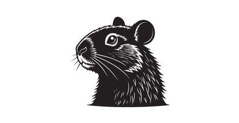 Stylized dark blue groundhog head silhouette with white accents