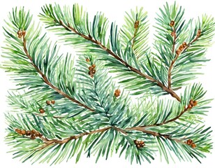 Lush spruce pine branches extend outward, showcasing fresh green needles and small brown cones. Natures tranquility gathers in a gentle embrace as spring unfolds in the forest Generative AI