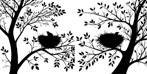 Bird Nests with Chicks Silhouette - New Life and Nature Habitat © Rezowan 