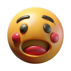 Fototapeta premium Surprised emoji face with open mouth and red cheeks isolated on transparent background