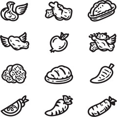 Chicken wings Black Line Editable Icons set