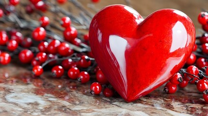 Romantic Red Heart with Berries Valentine's Day