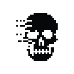 Pixel Art Glitch Skull Vector Icon