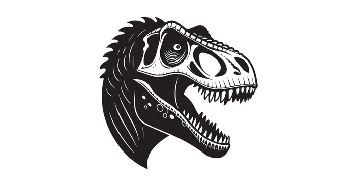 Fierce tyrannosaurus rex head roaring with sharp teeth silhouette