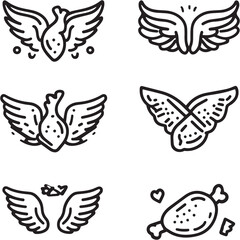 Chicken wings Black Line Editable Icons set