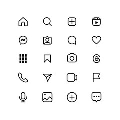 Set of social media icons isolated on white background