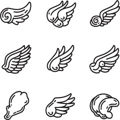 Chicken wings Black Line Editable Icons set