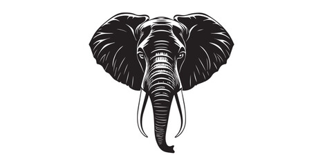 Majestic elephant head facing forward with large ears and tusks silhouette