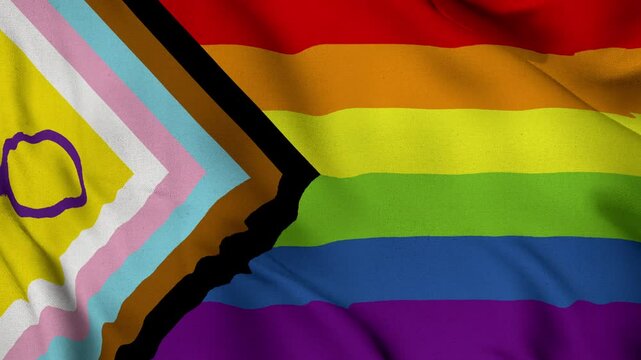 The LGBTQ+ community's rainbow flag. Redesign the progress Pride flag. Realistic and perfect loop flag waving in the wind 4K video.