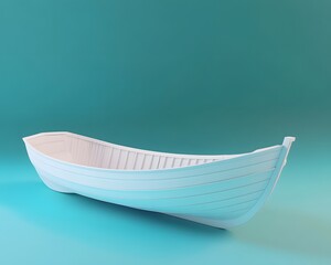 White Wooden Rowboat on Teal Background Minimalist Boat Design Illustration