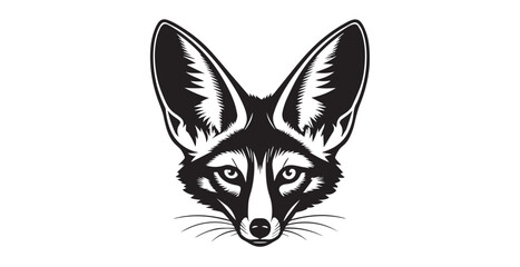 Stylized black and white fennec fox head silhouette with large ears