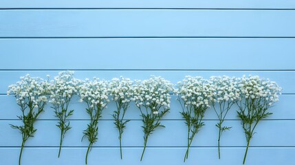 Elegant White Baby's Breath Flowers on Blue Wooden Background