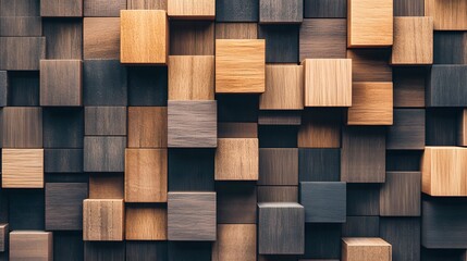 Abstract Wooden Cube Blocks Wall Texture Background