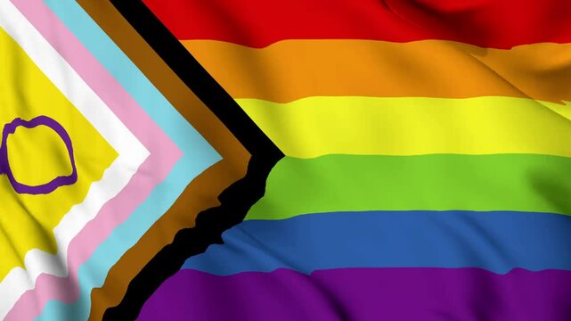 The LGBTQ+ community's rainbow flag. Redesign the progress Pride flag. Realistic and perfect loop flag waving in the wind 4K video.