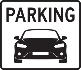 Simple black and white parking sign illustration with clear typography and a recognizable symbol for easy identification and guidance