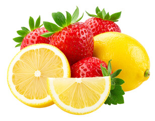 Fresh Strawberry and Lemon Fruit Combo Transparent PNG