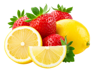 Fresh Strawberry and Lemon Fruit Combo Transparent PNG