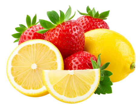 Fresh Strawberry and Lemon Fruit Combo Transparent PNG