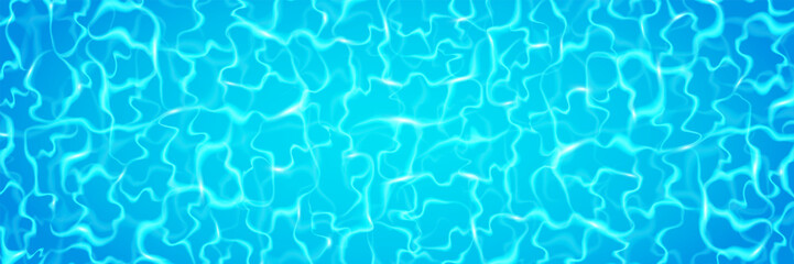 Water pool texture. Ocean wave background. Sea top view bg. Surface ripple light banner. Underwater reflection. Environment concept. Summer blue nature. Vector illustration