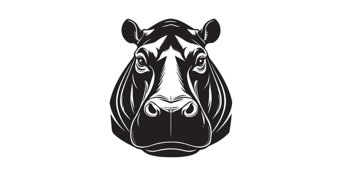 Close up graphic illustration of a hippopotamus head in a bold silhouette style
