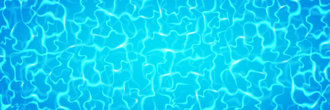 Water pool texture. Ocean wave background. Sea top view bg. Surface ripple light banner. Underwater reflection. Environment concept. Summer blue nature. Vector illustration