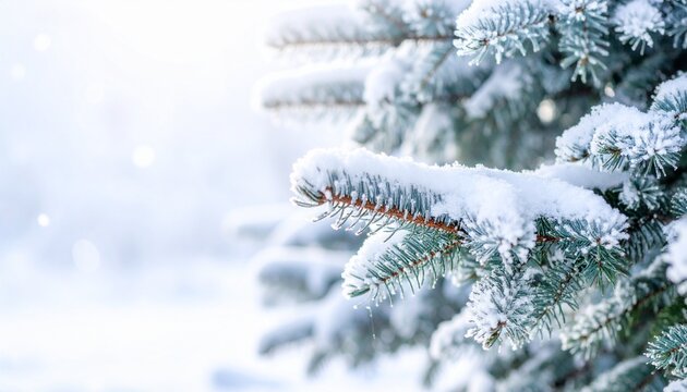 Christmas tree branch with snow on it