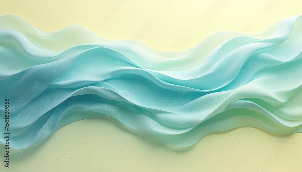 Poster abstract background with blue, green wavy lines on light yellow. flowing, soft curves create pattern