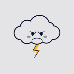 Grumpy Cloud with Lightning Bolt - Cute Cartoon Weather Icon