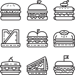 Club sandwich Black Line Editable Icons set