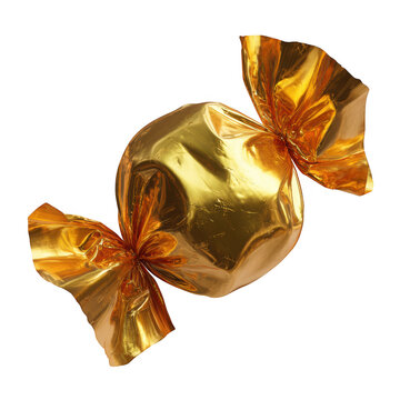Golden candy wrapper isolated on transparent background