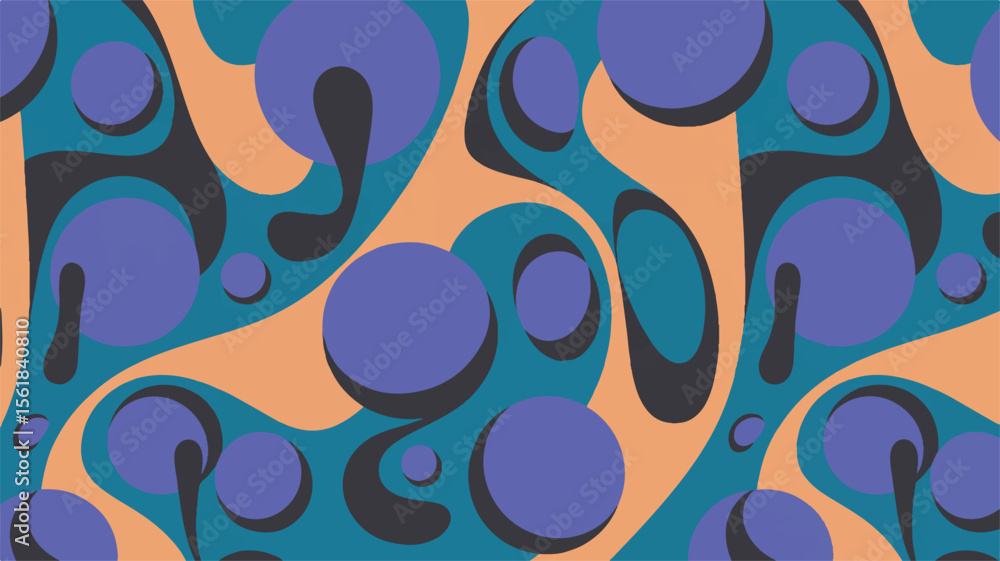 Poster retro abstract pattern with circles and curves geometric